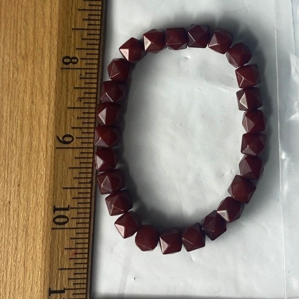 Dark Red Beaded Stretchy Bracelet Faceted Gemstones Fashion Jewelry